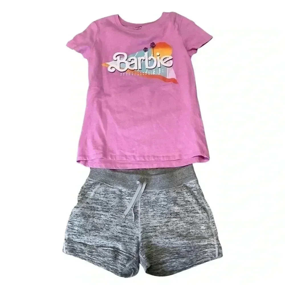 Barbie Size Large Girls Graphic Tee & 90 Degrees Grey Shorts. Preloved